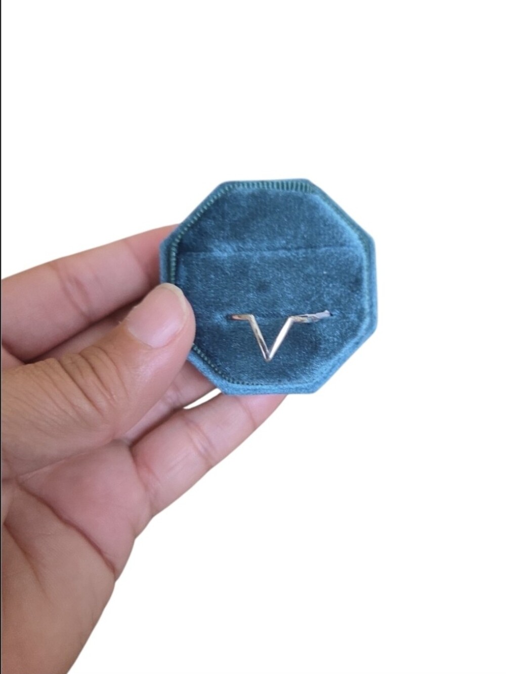 Size 6 Silver Toned V Accent Ring